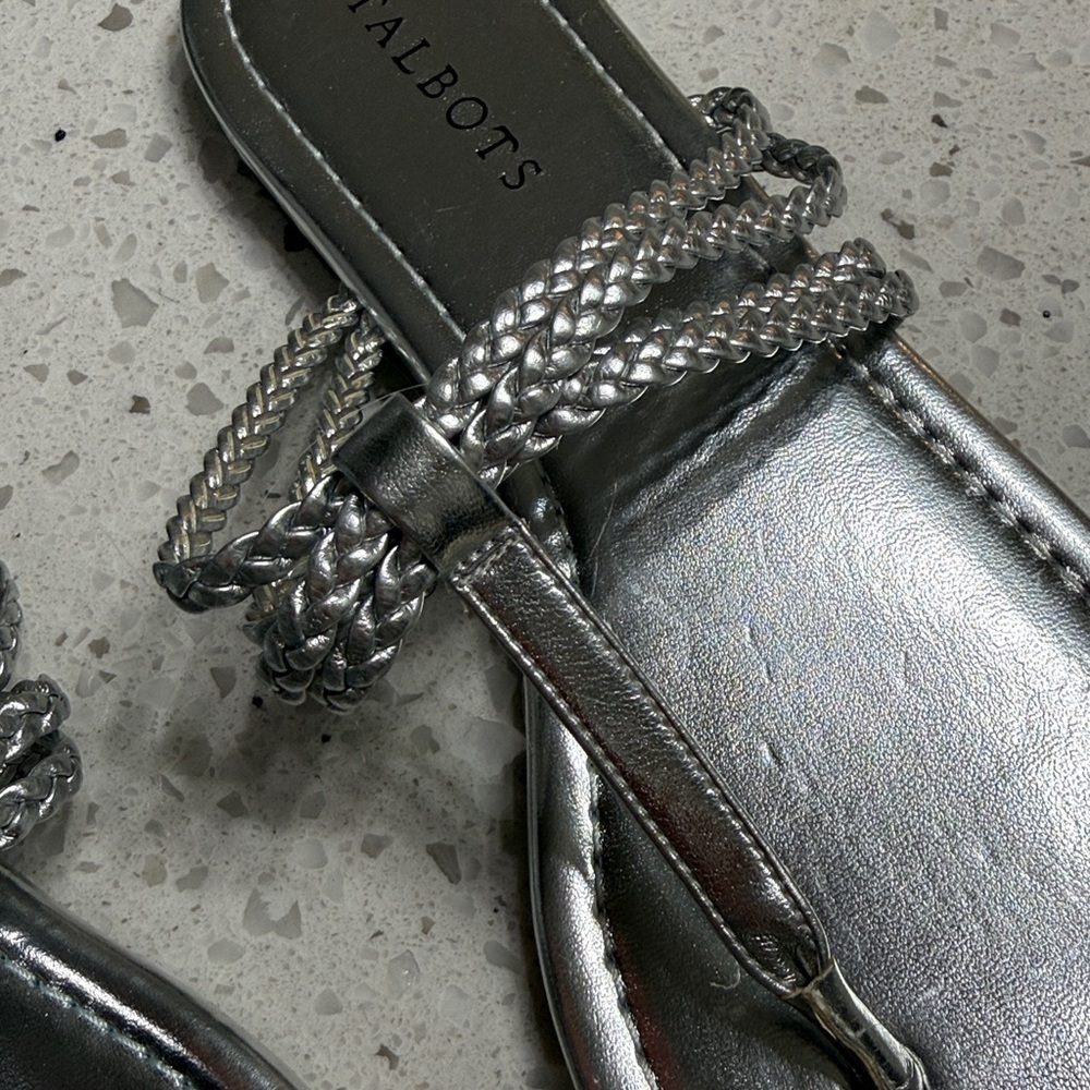 Talbots NEW Metallic Silver Braided Sandals flip flop beach resort vacation SZ 9 - Picture 3 of 6